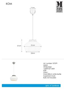 Бяло висящо осветително тяло Kom - Markslöjd