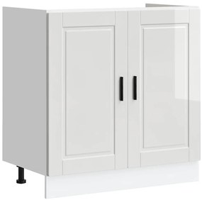853929 vidaXL Шкаф за мивка, Porto, бял гланц, 80x46x81,5 см, инженерно дърво
