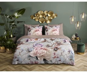 Сиво-кафяво единично удължено спално бельо от памучен сатен 140x220 cm Colinda – Descanso