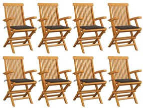3072897 vidaXL Градински столове с възглавници таупе 8 бр тиково дърво масив