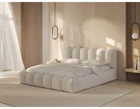Кремаво двойно тапицирано легло с място за съхранение с включена подматрачна рамка 180x200 cm Lupine – Micadoni