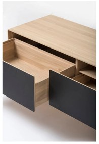 Черна/естествена маса за телевизор от масивен дъб 200x48 cm Fina – Gazzda