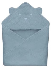 Lionelo - Детска хавлия с качулка от мушлин, цвят сиво небе