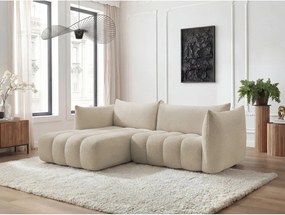 Бежов ъглов диван от прежда с примки от букле (ляв ъгъл) Azra – Bobochic Paris