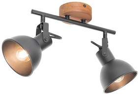 Индустриален прожектор черен с дърво наклонен 2-светлина - Tommy