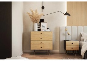 Черен и естествен висок скрин от дъб 80x87 cm Jugend – Woodman