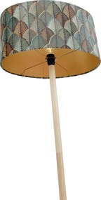 Дървена подова лампа с овален кадифен абажур с дизайн на листа 50 см - Mels