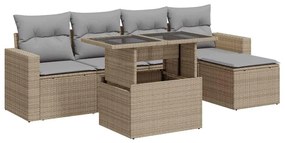 3326300 vidaXL Градински диван с възглавници, 6 части, бежов полиратан