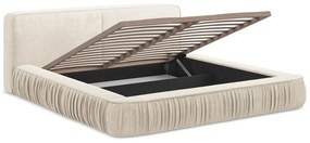 Кремаво тапицирано двойно легло с място за съхранение и решетка 160x200 cm Keoni - Makamii