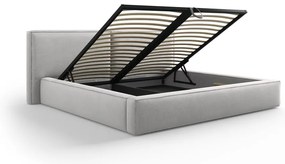 Светлосиво тапицирано двойно легло с място за съхранение и решетка 160x200 cm Arendal - Cosmopolitan Design