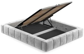 Светлосиво тапицирано двойно легло с място за съхранение с включена подматрачна рамка 160x200 cm Aruba L – Maison de Rêve