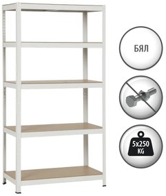 Метален стелаж Carmen CR-1016 - 180х90х45 см, до 250 кг на рафт - бял