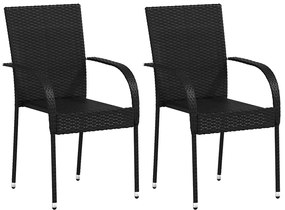 44238 vidaXL Стифиращи външни столове, 2 бр, полиратан, черни