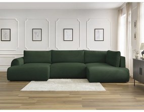 Тъмнозелен разтегателен ъглов диван от рипсено кадифе (ляв ъгъл/"U" форма) Lucien – Bobochic Paris