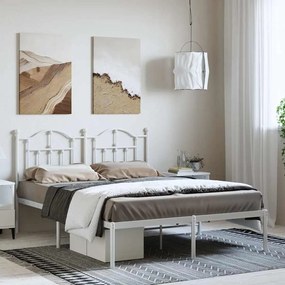 353490 vidaXL Метална рамка за легло с горна табла, бяла, 150x200 см