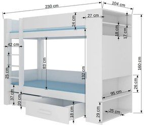 Двуетажно легло Sveg-200 x 90-White - Drus