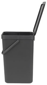 Кош за разделно събиране на боклук Brabantia Sort&Go 648978, 16 л, Дръжка, Възможност за стенен монтаж, Тъмносив