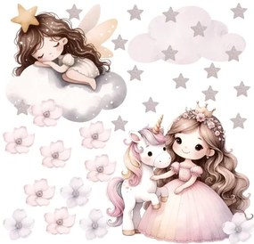 Стикер за стена за детска стая, детска стая и ясла - принцеса и еднорог Šírka: 100 cm | Dĺžka: 200 cm