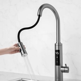 Нагревател за вода Elite EHD-1514PP, 3300W, Регулируема мощност, Въртене на 360, Самоподгряване, Сензорен дисплей, IPX4, Сребрист