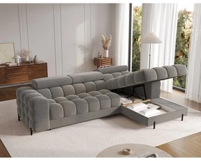 Кафяво-сив кадифен сгъваем/с място за съхранение ъглов диван (десен ъгъл) Felro – ELTAP