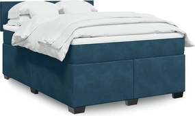 3286328 vidaXL Боксспринг легло с матрак, тъмносиньо, 140x200 см, кадифе