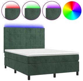 3136128 vidaXL Боксспринг легло с матрак и LED, тъмнозелено, 140x200см, кадифе