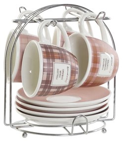 Комплект чаши за кафе части DKD Home Decor Розов Кафяв Порцелан Bone China (90 ml)