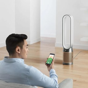 Пречиствател на въздух 2в1 Dyson PC2 De-NOx TP12 Wh/Gd, Охладител, 40W, До 40 м2, 10 скорости, Осцилация, HEPA+К-Carbon, Wi-Fi, LCD, Гласово управление, Бял/златист