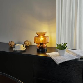 Ретро настолна лампа черна с оранжево стъкло - Denise