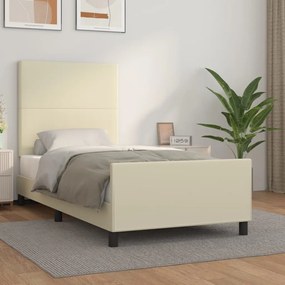 3125423 vidaXL Рамка за легло с табла, кремава, 90x190 см, изкуствена кожа