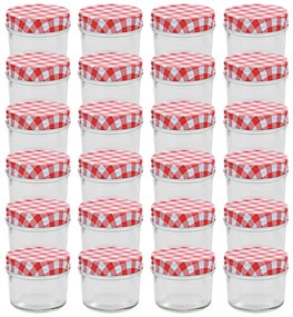 Стъклени буркани за сладко с бяло-червени капачки 24 бр 110 мл Lee