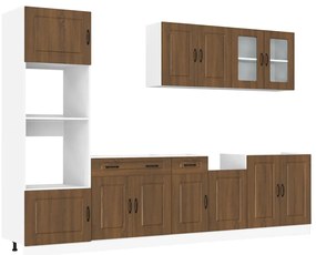 3314738 vidaXL Комплект кухненски шкафове, 7 части, "Kalmar", кафяв дъб, инженерна дървесина