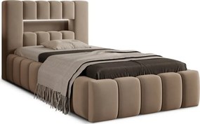 Светлокафяво единично тапицирано легло с място за съхранение и включена подматрачна рамка 90x200 cm Lamica – ELTAP