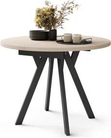 АЛMО Бежово/черни крака - КРЪГЛА РАЗТЕГАТЕЛНА МАСА С Y-ОБРАЗНИ КРАКА В ЛОФТ/ИНДУСТРИАЛЕН СТИЛ ЗА ХОЛ ИЛИ ТРАПЕЗАРИЯ