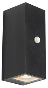 Стенен аплик черен 2 лампи IP44 с датчик за движение - Baleno