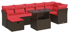 3327794 vidaXL Градински диван с възглавници, 8 части, черен полиратан, акация