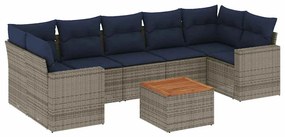 3256369 vidaXL Градински диван с възглавници, 8 части, полиратан, сив