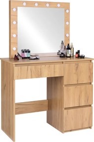 Тоалетка в дървесен декор с LED огледало и 4 чекмеджета