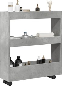 855244 vidaXL Тясна количка за съхранение 3 нива бетонно сивa инженерно дърво