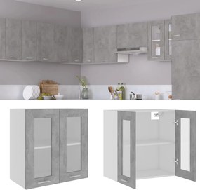 802525 vidaXL Висящ стъклен шкаф "Lyon", бетонно сив, 60x31x60 см, инженерно дърво