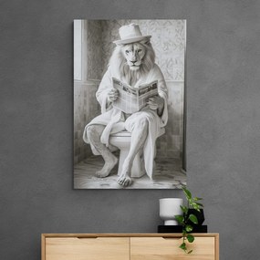 Картина на платно – Бял лъв с вестници в тоалетната