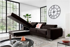 Тъмнокафяв кадифен разтегателен ъглов диван с място за съхранение (ляв ъгъл) Grayson – ELTAP