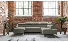 Светлосив кадифен U-образен ъглов диван (десен ъгъл) Sweet Harmony - Miuform