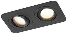 Заоблен вграден прожектор черен GU10 50mm въртящ се и накланящ се IP44 2-светлини - Alberto