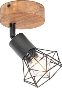 Индустриален прожектор черен с дървен шарнир и наклонен - Mosh