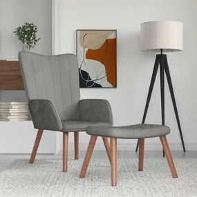 327666 vidaXL Релакс стол с табуретка, светлосив, кадифе