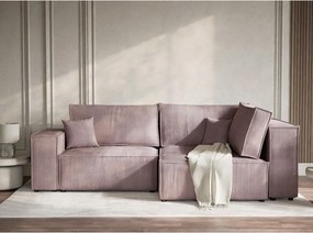 Лилав сгъваем/с място за съхранение ъглов диван от рипсено кадифе (десен ъгъл/L форма) Tonga – Maison de Rêve