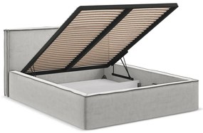 Светлосиво двойно тапицирано легло с място за съхранение и включена подматрачна рамка 140x200 cm Anani – Makamii
