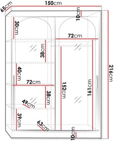 Гардероб Модин плъзгащ-черен-дължина: 150 см
