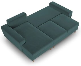 Кадифен разтегателен ъглов диван с място за съхранение в петролен цвят (ляв ъгъл) Kyoto – Cosmopolitan Design